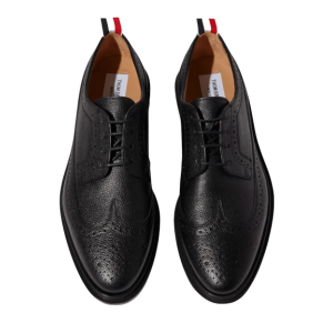 (W) Thom Browne Pebble Grain Leather Lightweight Rubber Sole Longwing Brogue Loafer Black