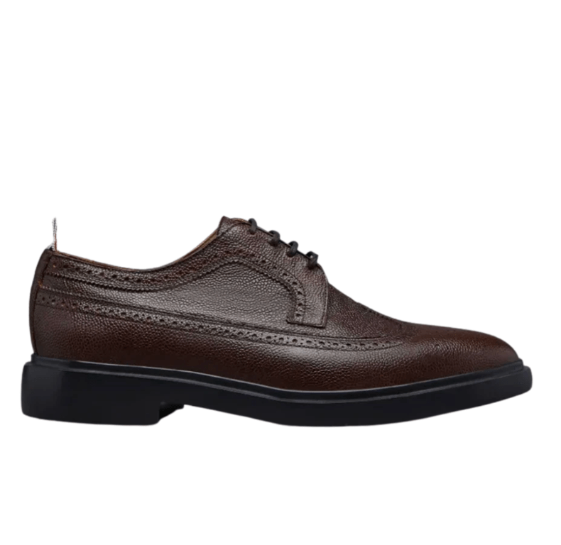 Thom Browne Pebble Grain Leather Lightweight Rubber Sole Longwing Brogue Brown