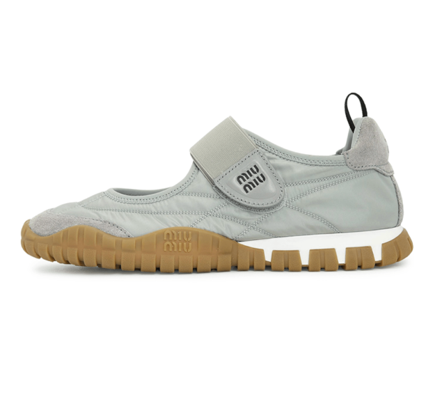 (W) Miu Miu Tyre Technical Fabric and Suede Ballerinas