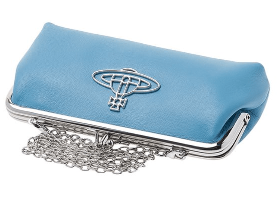 Vivienne Westwood Nappa Thin Line Orb Frame Purse with Chain Blue