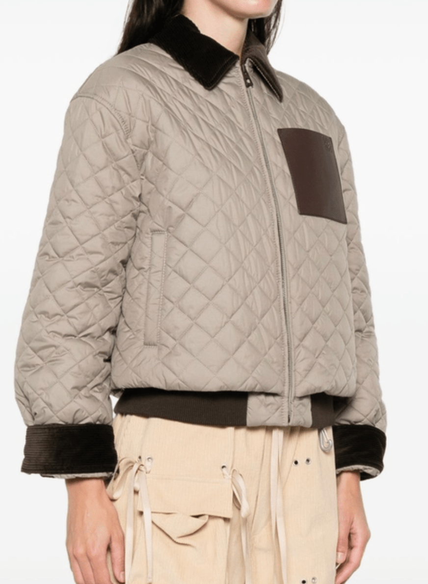 Loewe Grey Corduroy-Collar Quilted Jacket
