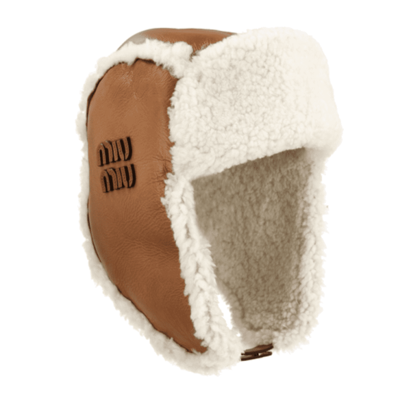 Miu Miu Shearling Hat - Cognac/Natural 