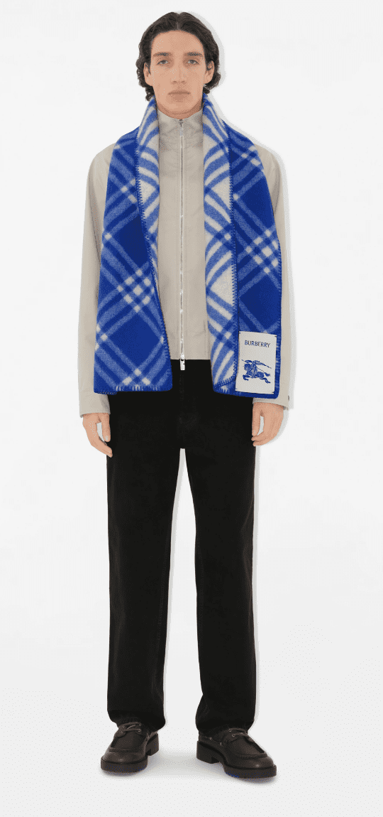 Check Wool Scarf - Knight blue