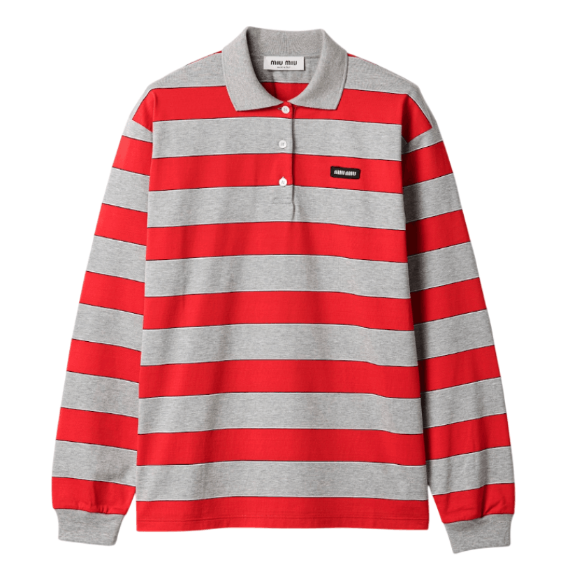 Striped jersey polo shirt - red