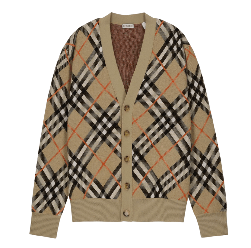 Checked Wool Mohair Blend Cardigan