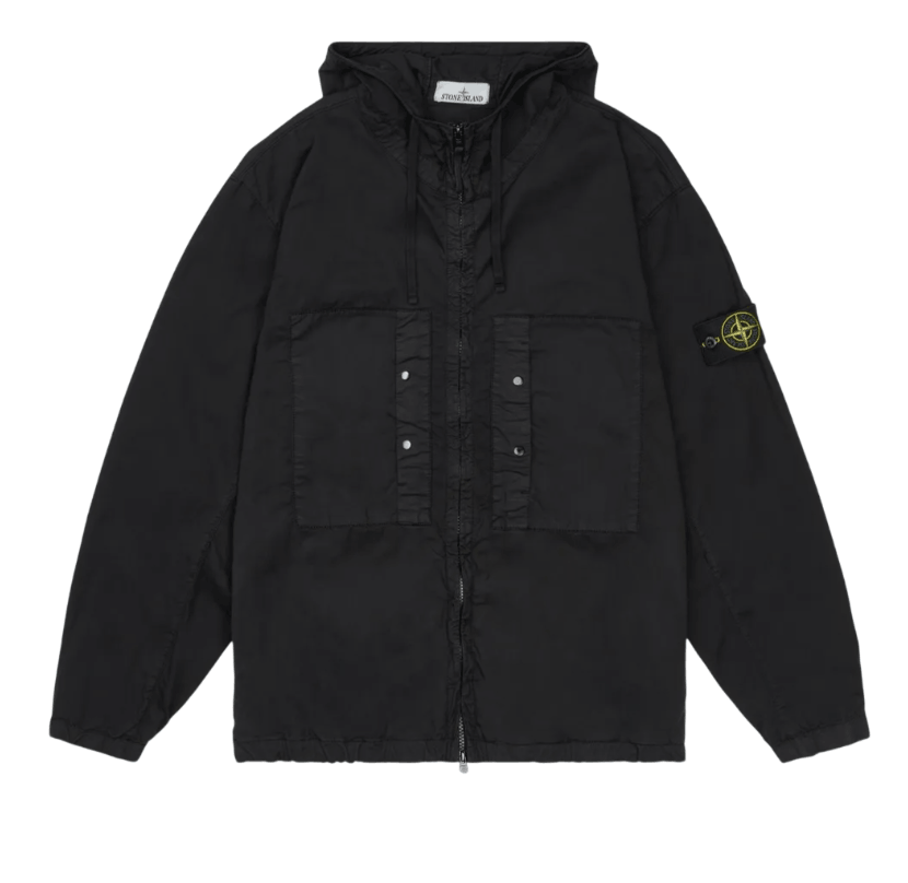 Stone Island 4100091 Supima Cotton Twill Stretch-TC Chest Pockets Anti Drop Hooded Jacket Black - 25SS