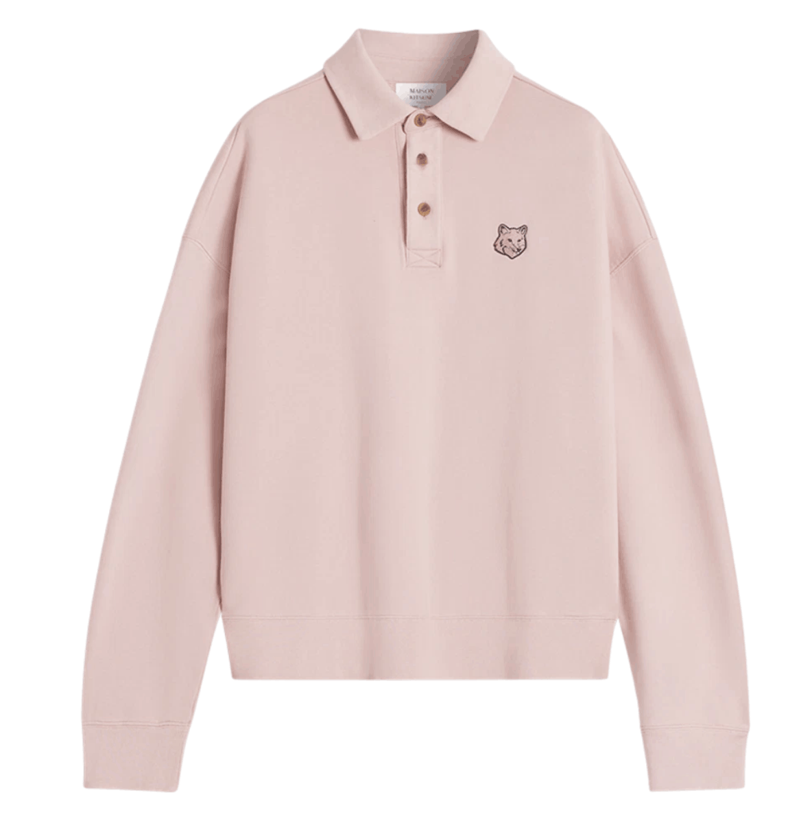 Maison Kitsune Bold Fox Head Fleece Oversize Polo Sweatshirt Pink Clay