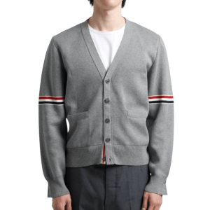 Thom Browne Milano Stitch Stripe Armband Cardigan Light Grey