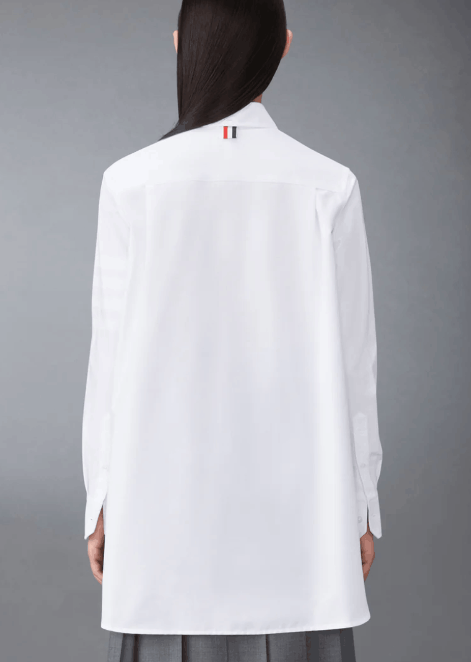 Cotton Oxford 4-Bar Bow-Tie Blouse 