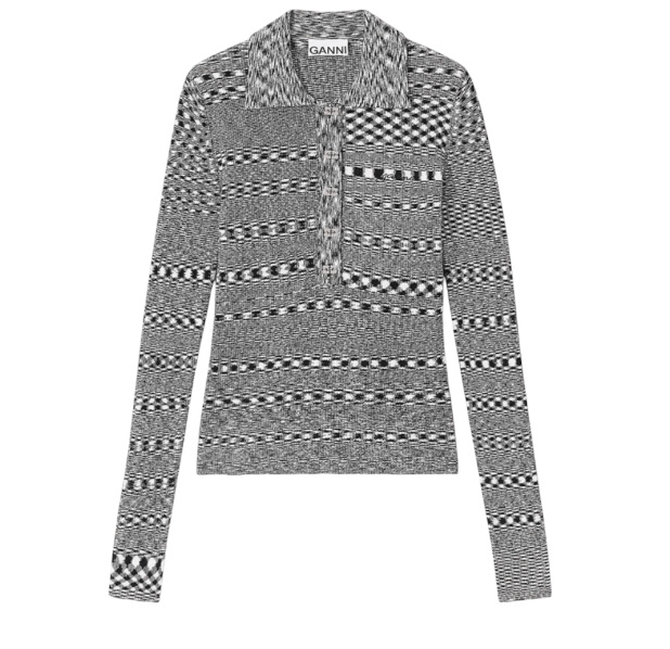 GREY STRIPED KNITTED POLO SHIRT 