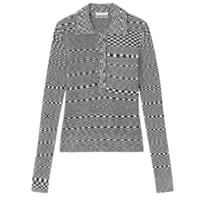 GREY STRIPED KNITTED POLO SHIRT 