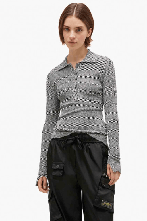 GREY STRIPED KNITTED POLO SHIRT 