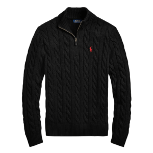 Polo Ralph Lauren Men Cable-Knit Cotton Quarter-Zip Jumper Black