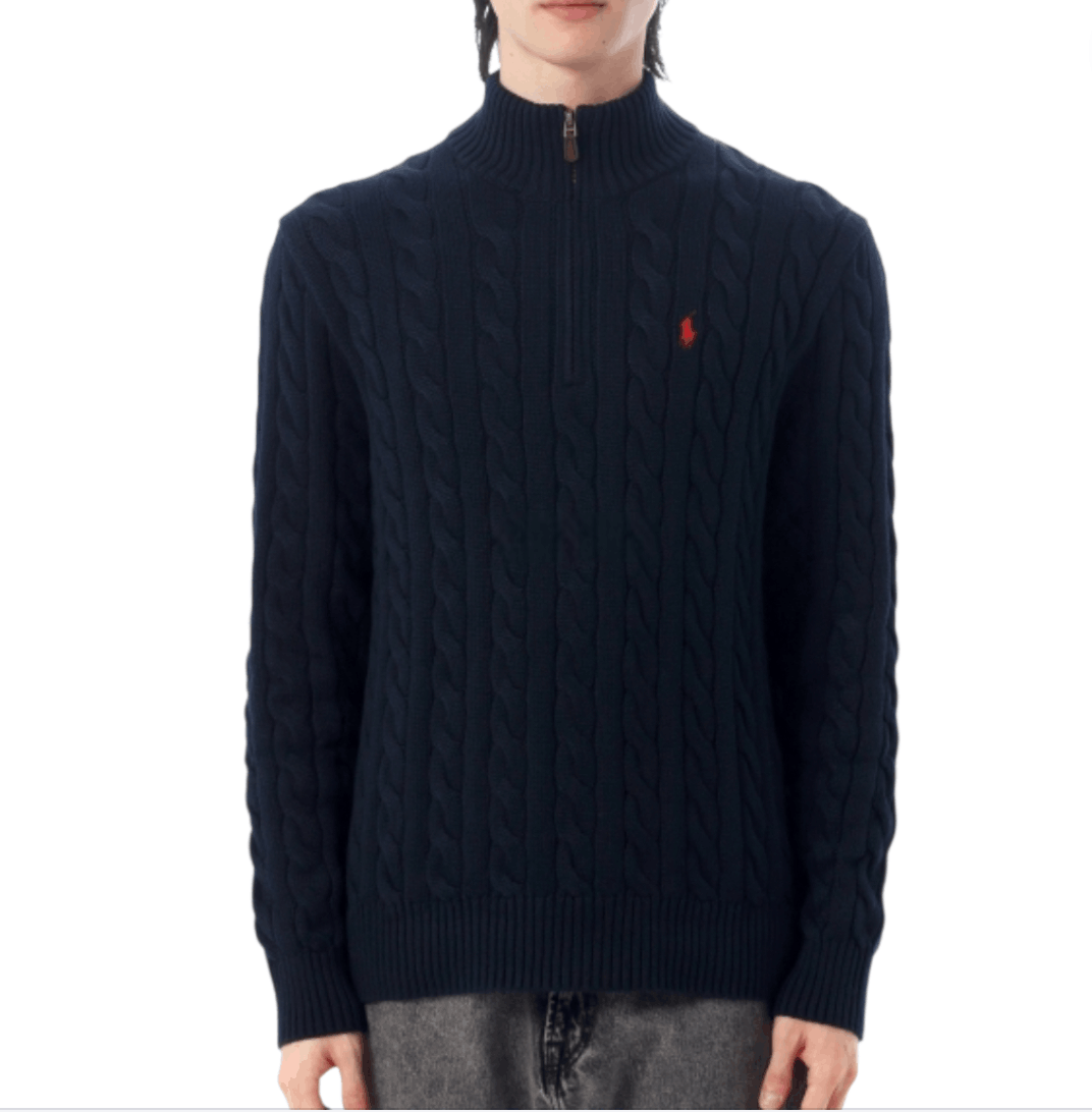 Polo Ralph Lauren Men Cable-Knit Cotton Quarter-Zip Jumper Navy