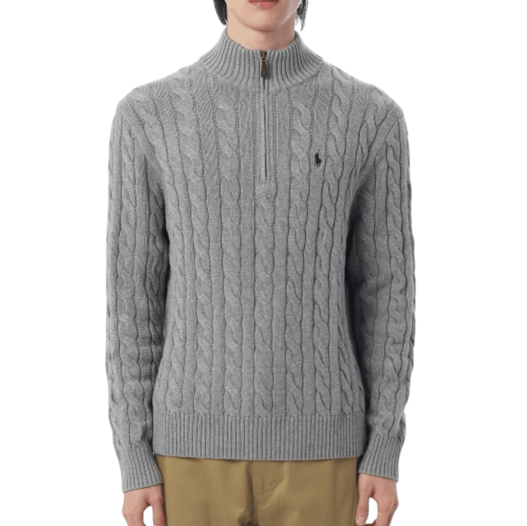 Polo Ralph Lauren Men Cable-Knit Cotton Quarter-Zip Jumper Grey