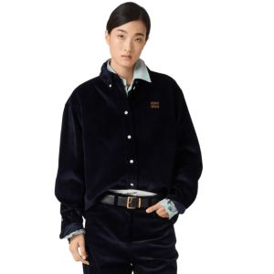 Navy Corduroy And Suede Shirt