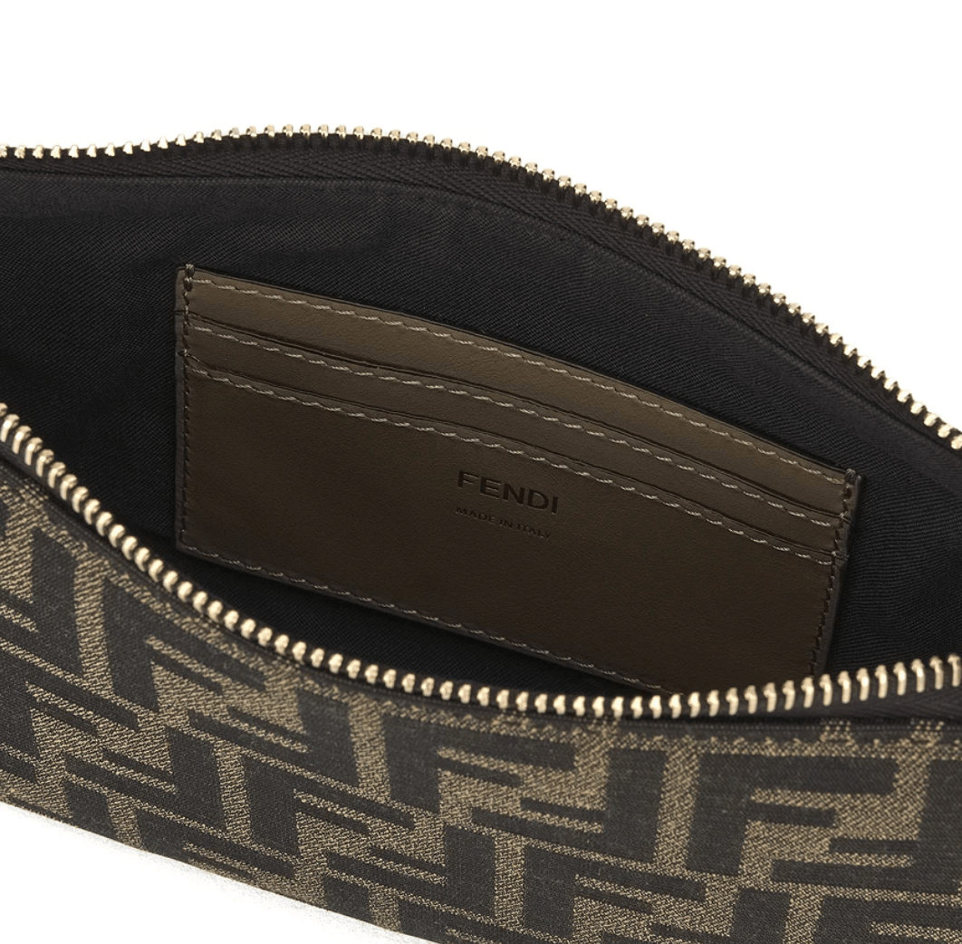 Fendi Baguette Jacquard FF Fabric Chain Pouch Bag Brown