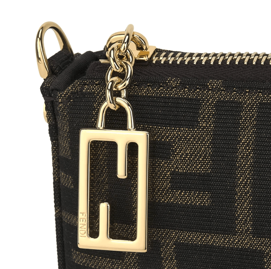 Fendi Baguette Jacquard FF Fabric Chain Pouch Bag Brown