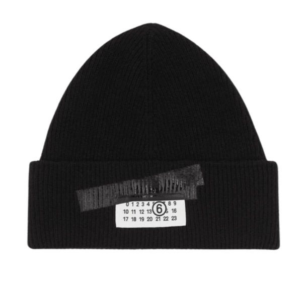 MM6 Maison Margiela Taped Label Wool Beanie Black