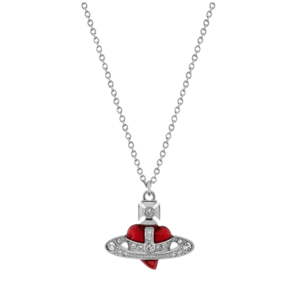 Vivienne Westwood New Diamante Heart Pendant Necklace Silver Indian Pink