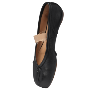 Tabi Ballerina Elastic Band Flat Shoes - Black:Nude
