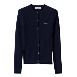 (W) Miu Miu Cable Knit Cashmere Silk Cardigan Blue