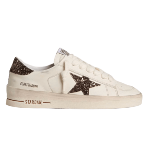 (W) Golden Goose Stardan in White Leather with Brown Glitter Star and Heel Tab Sneakers White