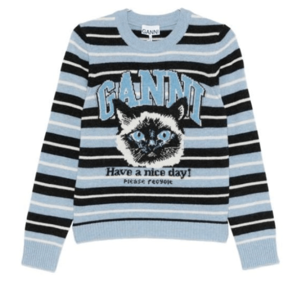 BLUE CAT GRAPHIC SWEATER 