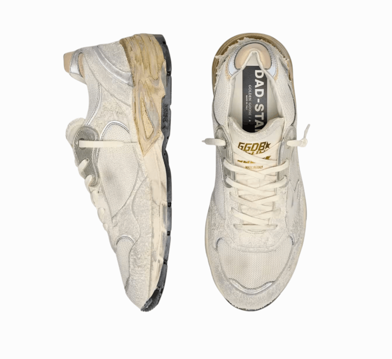 (M) Dad-Star in suede and mesh with white leather star and beige leather heel tab