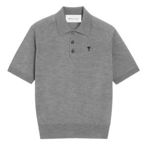 Ami Paris Grey Wool Short Sleeves Ami De Coeur Polo