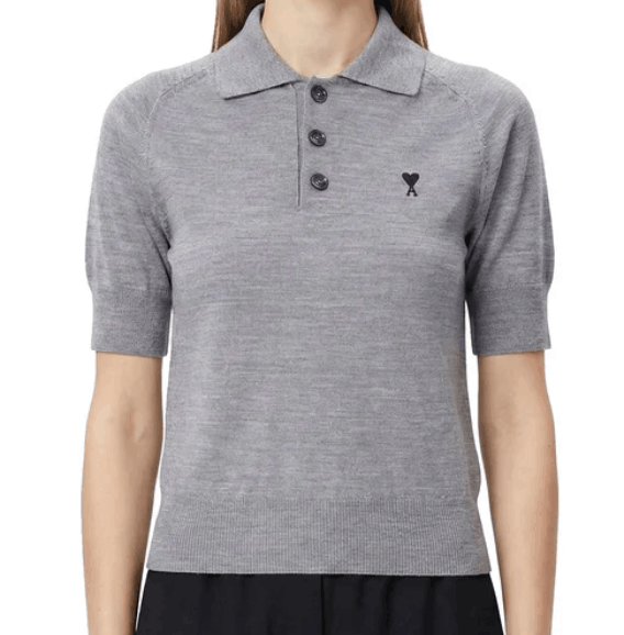 Ami Paris Grey Wool Short Sleeves Ami De Coeur Polo