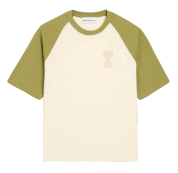White And Green Cotton Ami De Coeur Knitted Patch T-shirt 