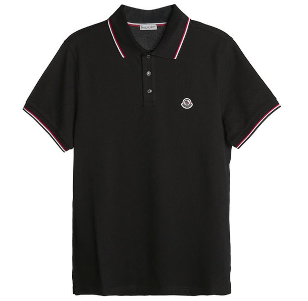Moncler Trim Cotton Piquet Polo Shirt Black 