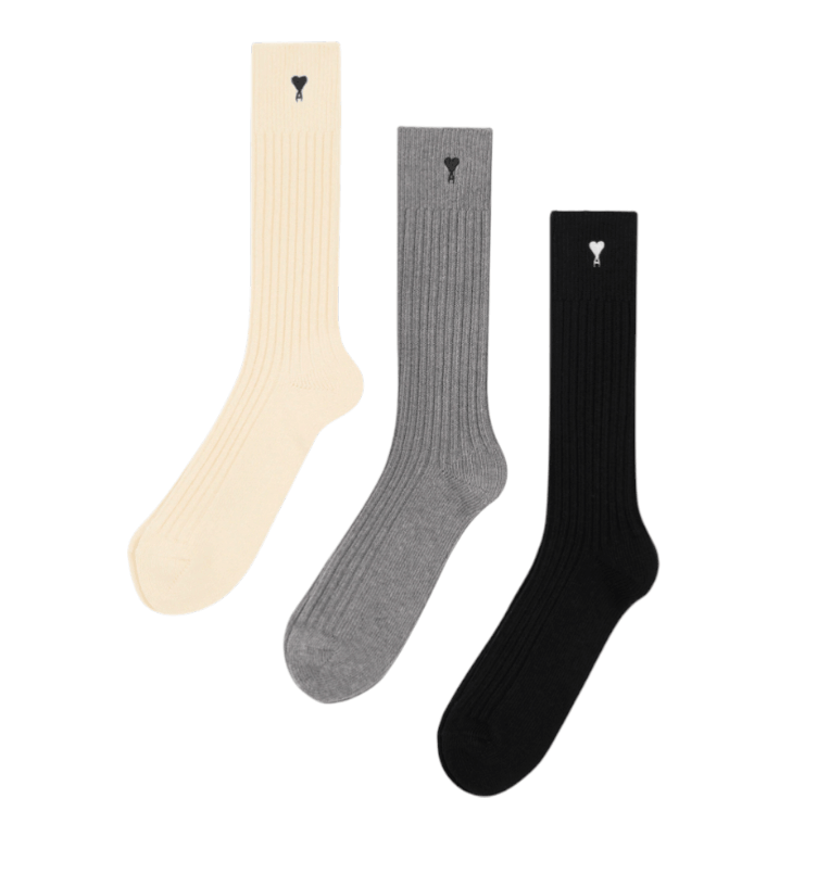 OFF WHITE/GREY/BLACK White Cotton Three Pack Ami De Coeur Socks