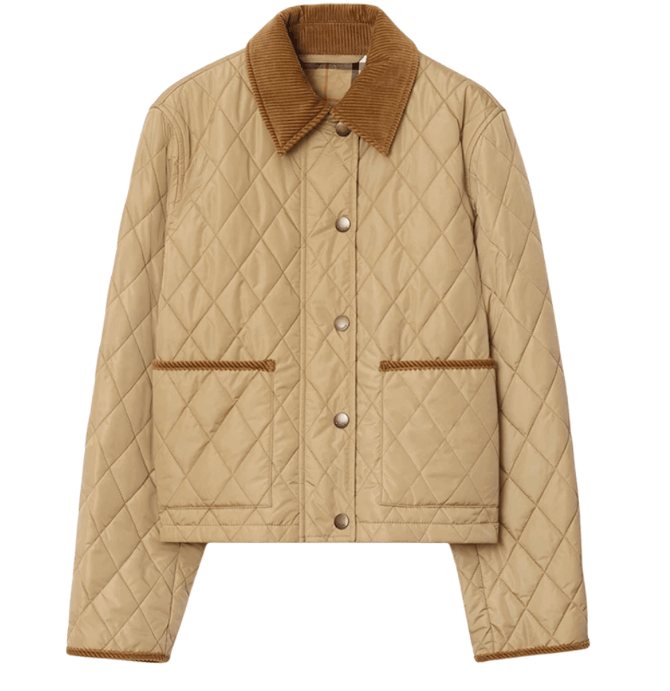 (W) Burberry Cropped Quilted Nylon Jacket Flax Sand