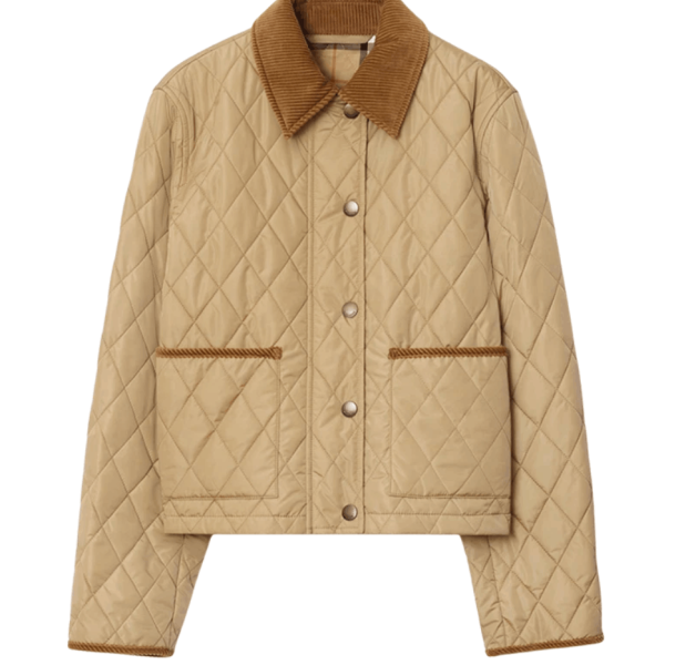 (W) Burberry Cropped Quilted Nylon Jacket Flax Sand