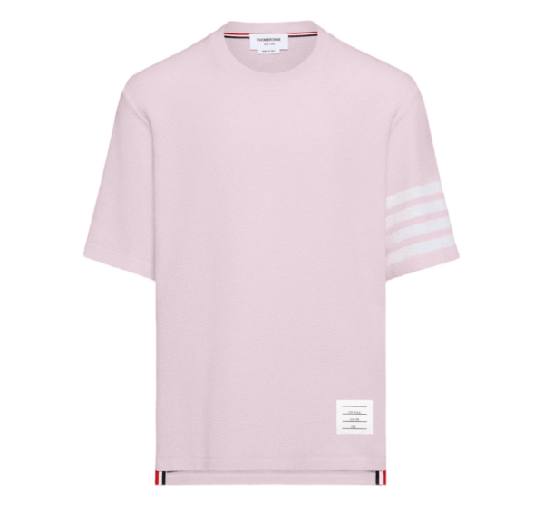Thom Browne Textured Pique 4-Bar T-Shirt Light Pink