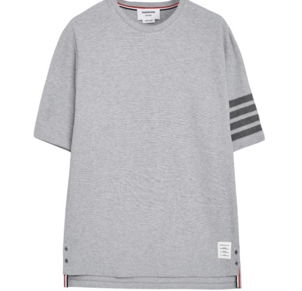 Thom Browne Textured Pique 4-Bar T-Shirt Grey