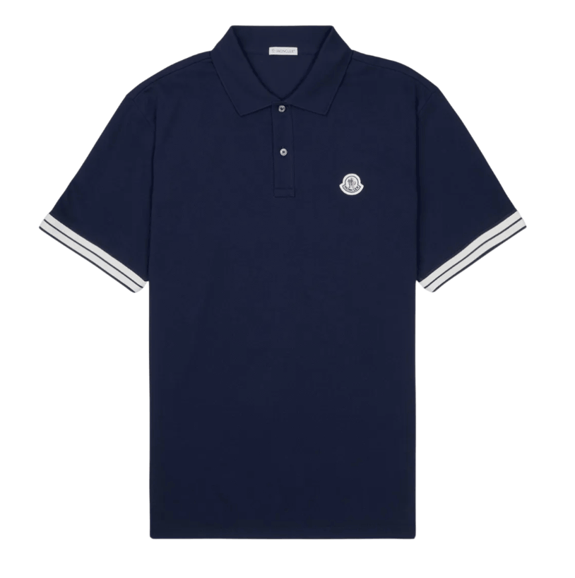 Moncler Striped Trim Cotton Piquet Polo Shirt Dark Blue - 25SS