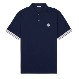 Moncler Striped Trim Cotton Piquet Polo Shirt Dark Blue - 25SS