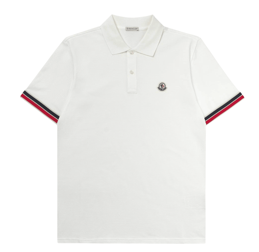 Moncler Striped Trim Cotton Piquet Polo Shirt White - 25SS