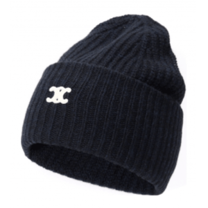 Celine Triomphe Beanie In Seamless Cashmere Black