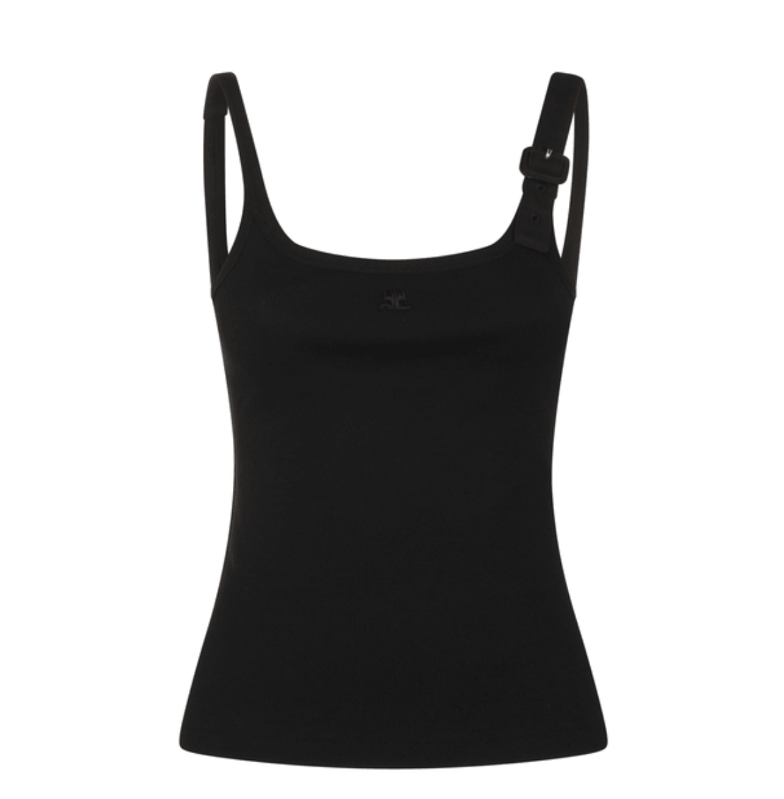 COURREGES BLACK COTTON BUCKLE 90`S RIB TANK TOP