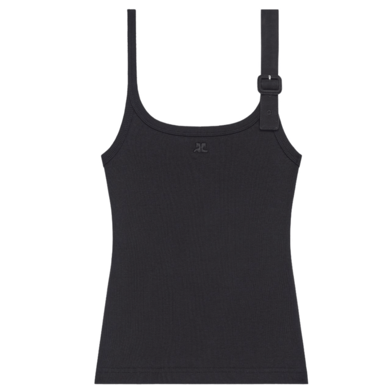 COURREGES BLACK COTTON BUCKLE 90`S RIB TANK TOP