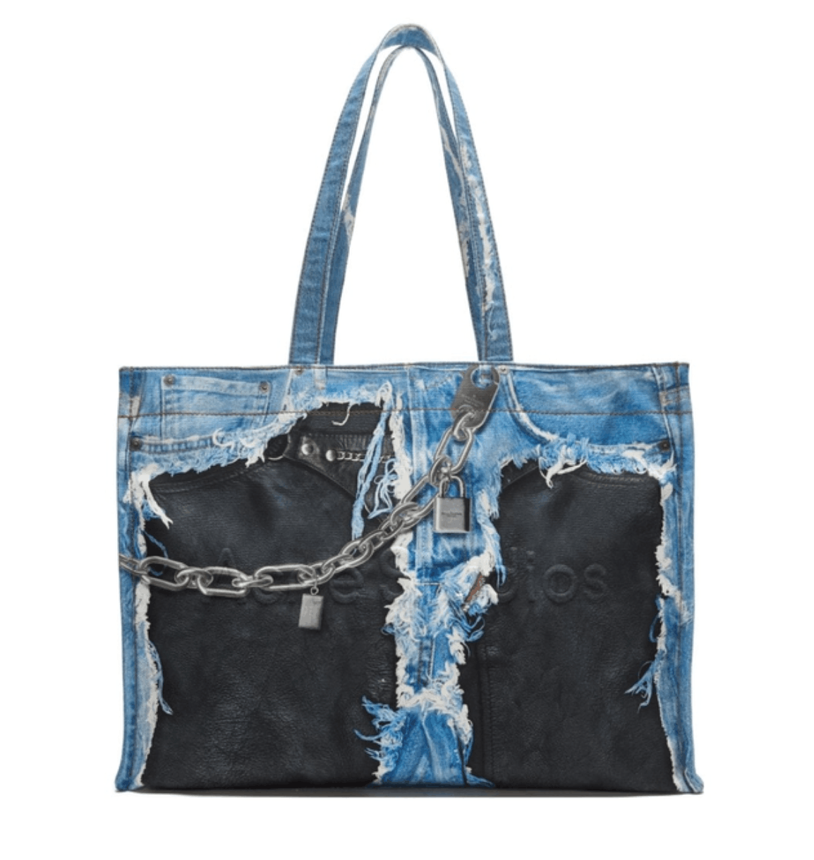 Trompe-l'oeil denim tote bag in blue 