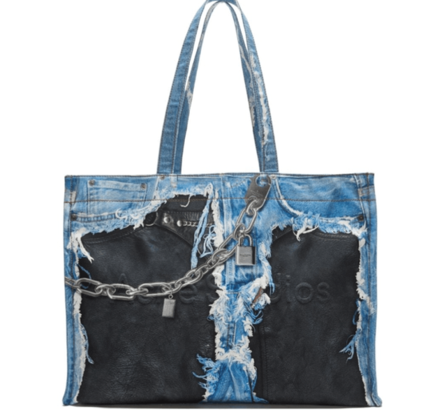Trompe-l'oeil denim tote bag in blue 