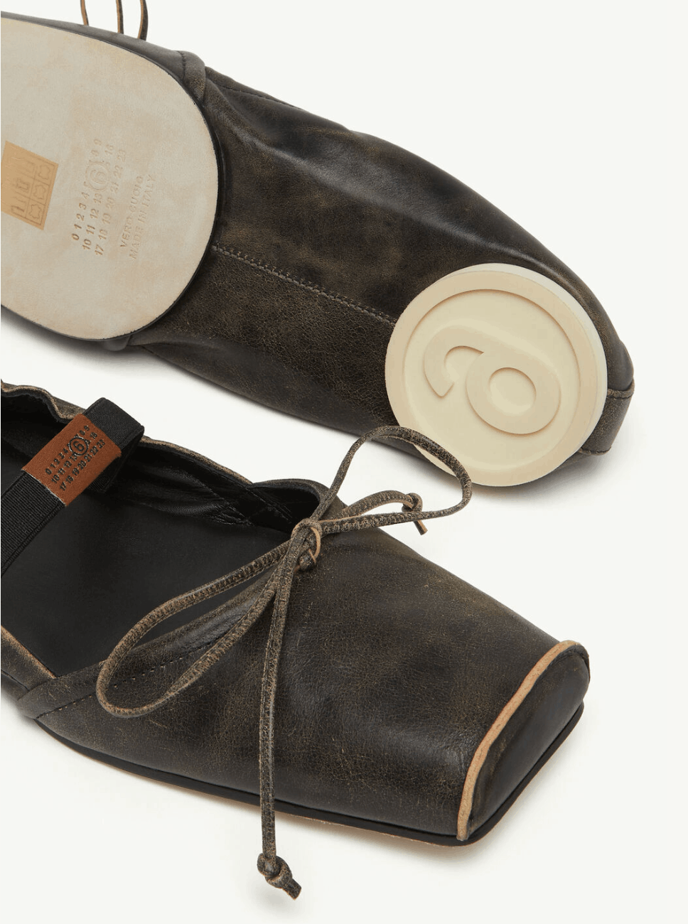 Square-toe leather ballerina shoes BLACK