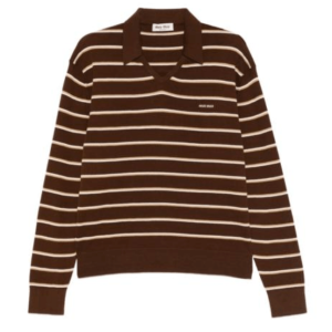 Miu Miu Striped Polo Shirt 'Cacao' 
