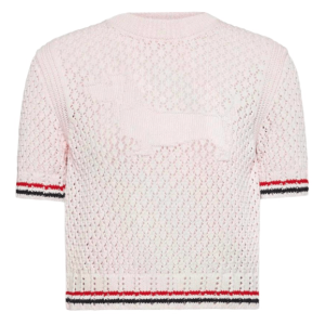 (W) Thom Browne Cotton Pointelle Stitch Hector RWB T-Shirt Light Pink