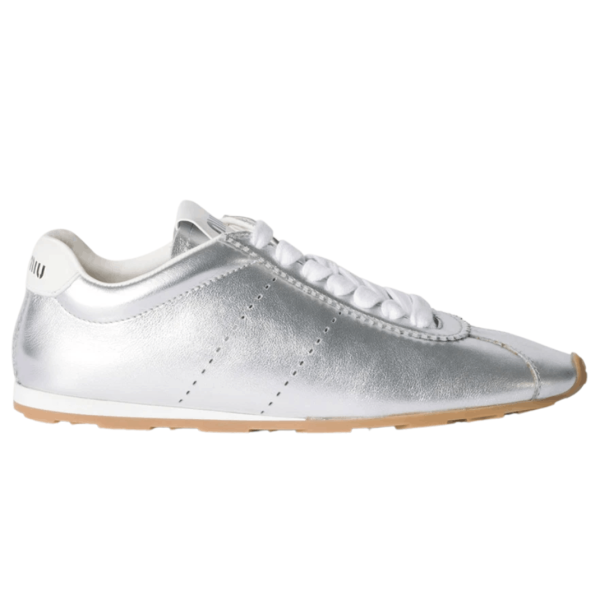 (W) Miu Miu Plume Mordore Calfskin Sneakers Silver